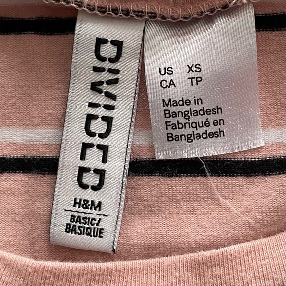 H&M striped pink black white cotton T-shirt, size XS summer basic vacation - Picture 3 of 11